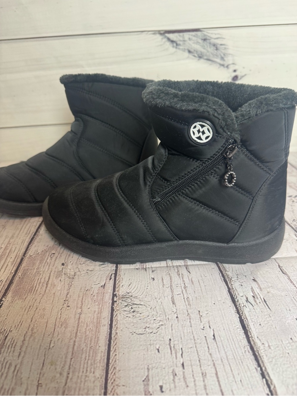 Women's Black Insulated Winter Ankle Boots - Picture 2 of 7